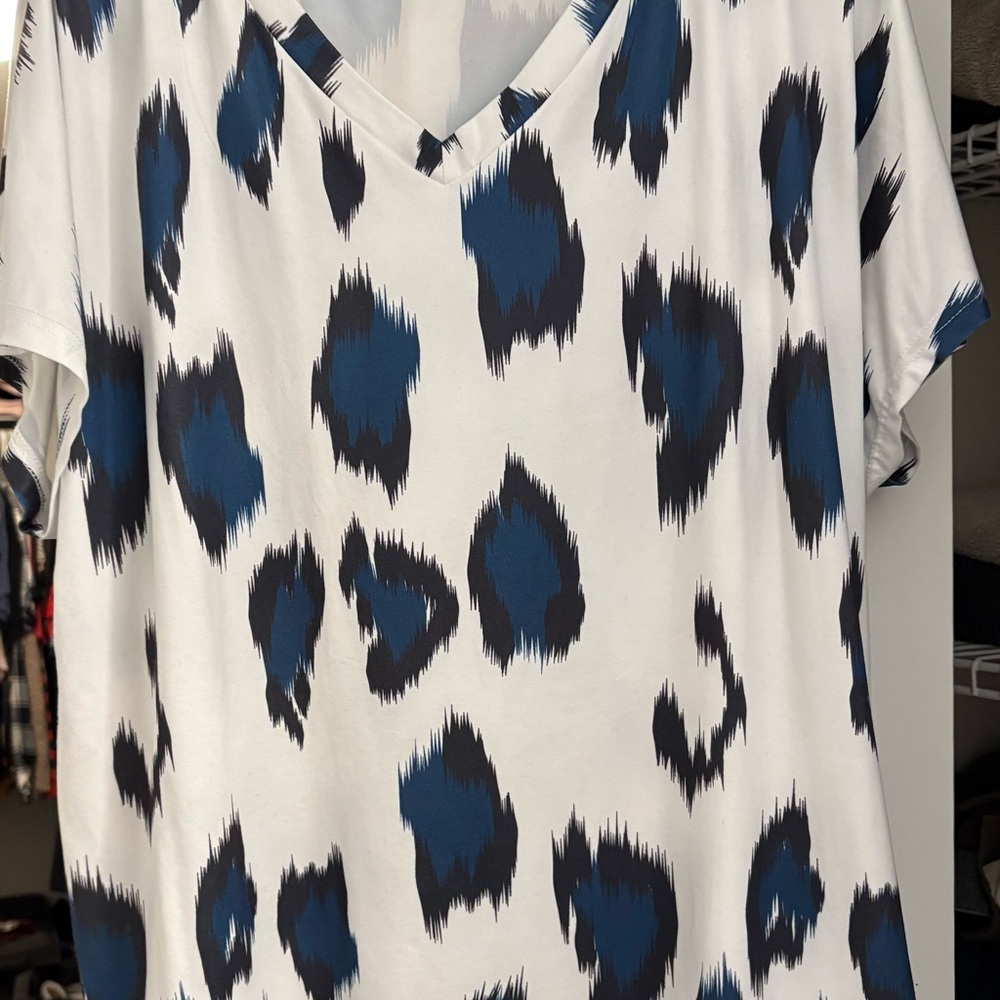 Blue and Black Leopard Print Women's Top